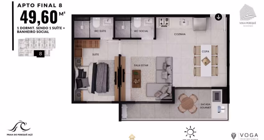 1dorm/1 suíte - 49,60m² , Praia do Perequê-Açu, Ubatuba-SP