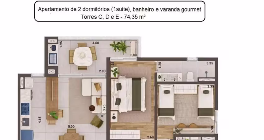 Apto 2dorm/1suíte - 74,35m² - massaguaçu - caraguatatuba-sp