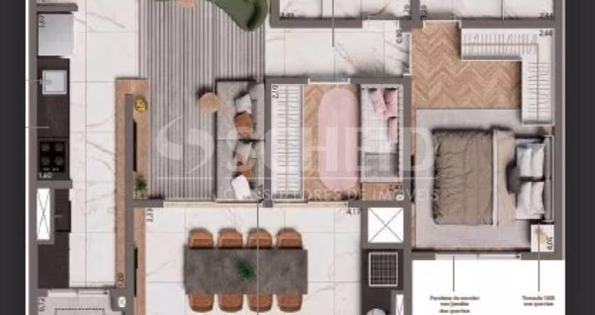 Apartamento Brooklyn em obra 2 quartos suíte 1 vaga