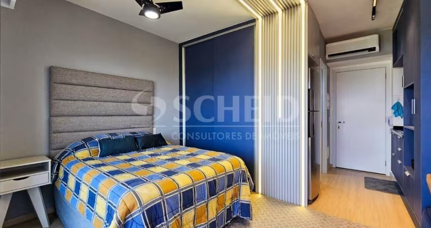 Studio para locação de 34m² útil com varanda, totalmente mobiliado na Alto da Boa Vista