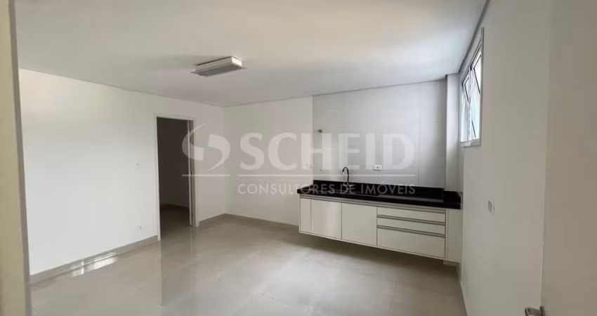 Studio 46m2 no Campo Grande com 1 dormitório, banheiro, sala, cozinha com cooktop, 1 vaga e elevador