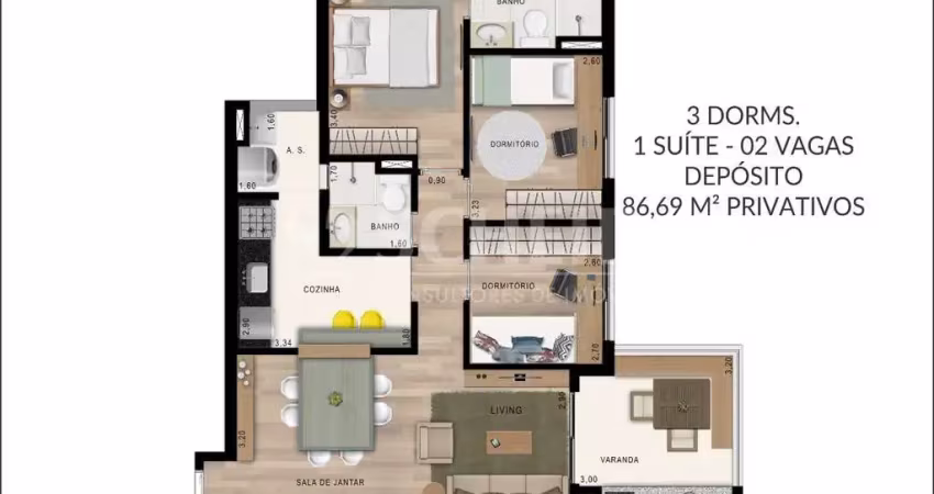 Apartamento para venda 3 quartos - 2 vagas - jardim sabará