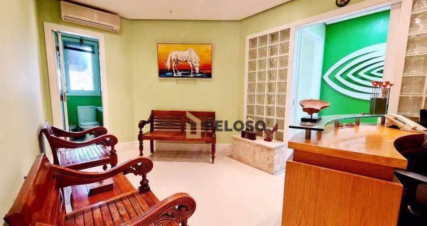 Sala comercial à venda | 78m² | recepção | semi mobiliado | ar condicionado | 3 banheiros | 2 vagas | água fria/sp.