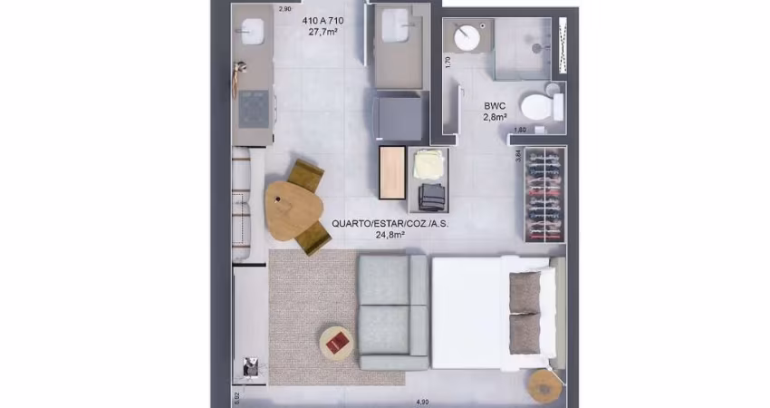 Studio com vaga de garagem no Estreito