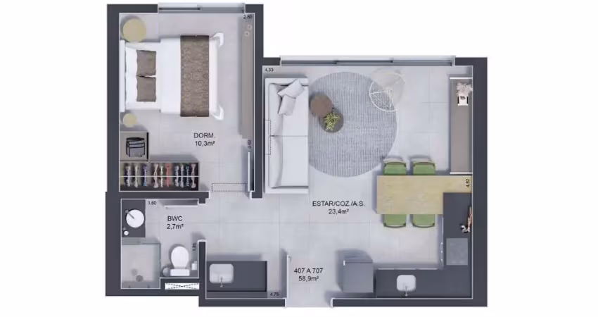 Apartamento de 1 dormitório com vaga de garagem no Estreito