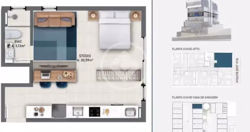 Studio no centro de florianópolis com uma vaga de garagem e louge, espaço gourmet, pet place, sauna e muito mais na área de lazer! codigo: 129699