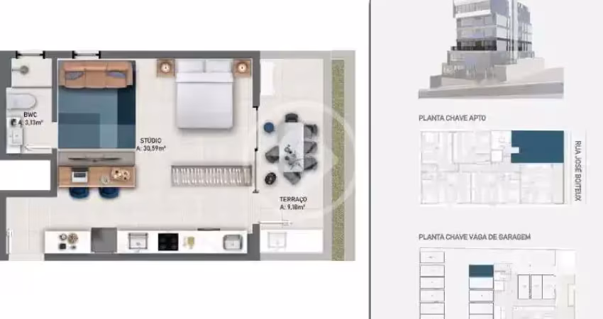 Studio no centro de florianópolis com terraço, uma vaga de garagem e louge, espaço gourmet, pet place, sauna e muito mais na área de lazer! codigo: 129689