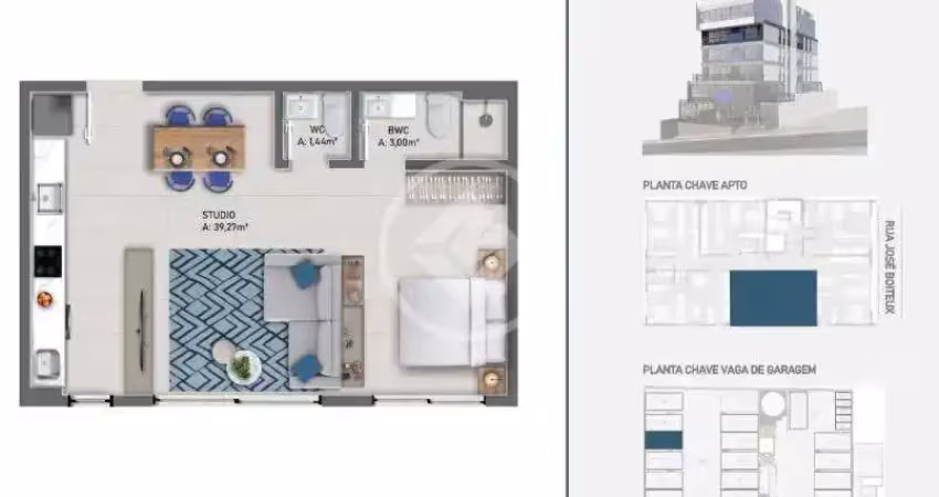 Studio no centro com uma vaga de garagem e sauna, área gourmet, pet place, lauge e muito mais na área de lazer! codigo: 130045