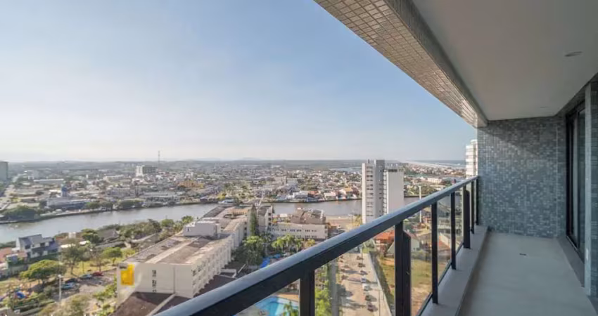 Apartamento 1 dormitório mobiliado e decorado com sacada vista para o rio em tor
