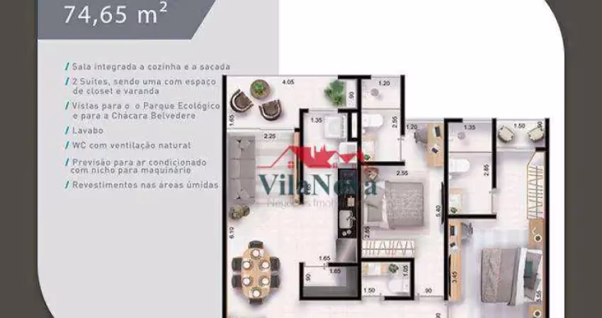 Apartamento com 2 dormitórios à venda, 74 m² por R$ 850.000,00 - Vila do Parque - Indaiatuba/SP
