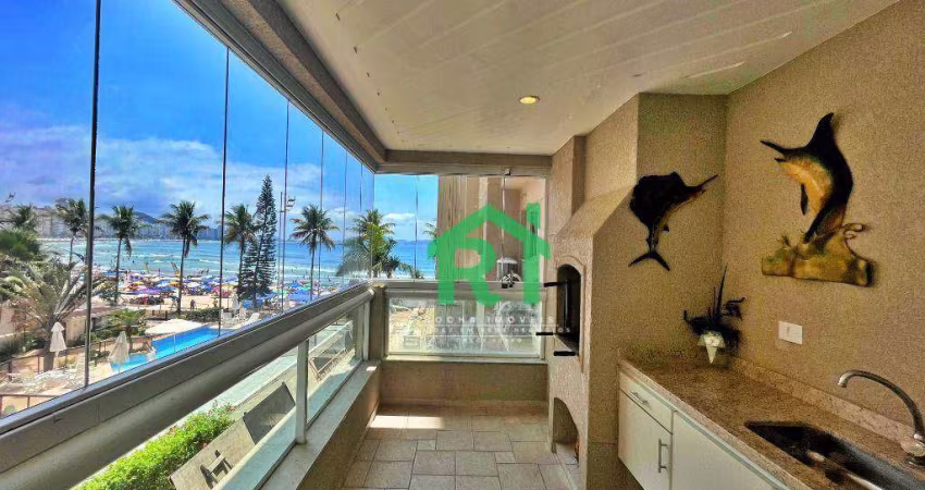 Apartamento frente mar, 3 dormitórios (suítes), Varanda Gourmet, 2 vagas, lazer, Praia das Astúrias, Guarujá/SP