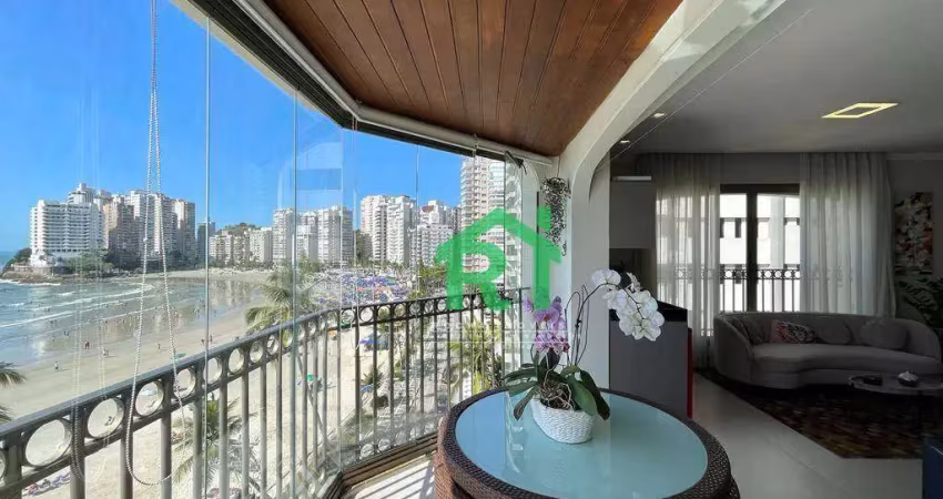 Apartamento frente mar, 3 dormitórios (3 suítes), 2 vagas, área de lazer, jardim astúrias, guarujá/sp
