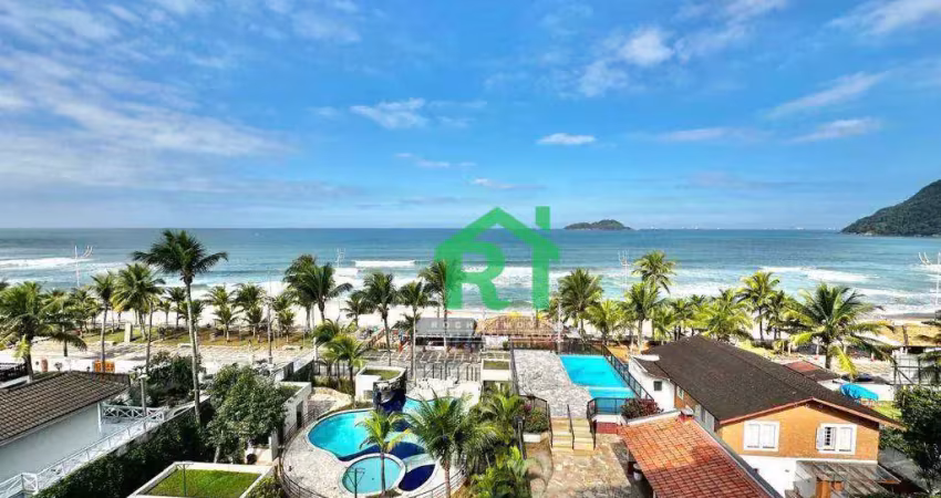 Apartamento reformado, frente mar, vista mar, 3 dormitórios (3 suítes), 2 vagas, tombo, guarujá/sp.