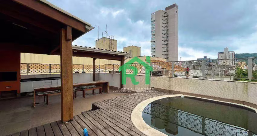 Cobertura com 2 quartos (1 suíte), 2 vagas, lazer, jardim astúrias, guarujá/sp