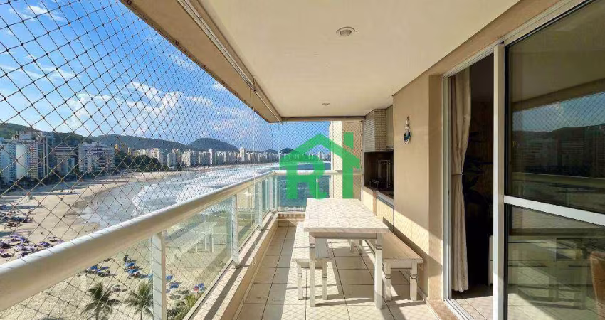 Apartamento frente mar com 3 dormitórios (1 suíte), 2 vagas, lazer, Jardim Astúrias, Guarujá/SP