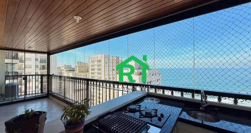Apartamento à beira mar na Praia das Pitangueiras com 3 quartos (1 suíte), 2 vagas, lazer, Guarujá/SP