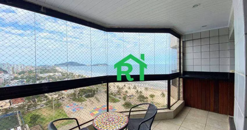 Apartamento com vista para o mar, 3 dormitórios, com lazer completo na enseada, guarujá.