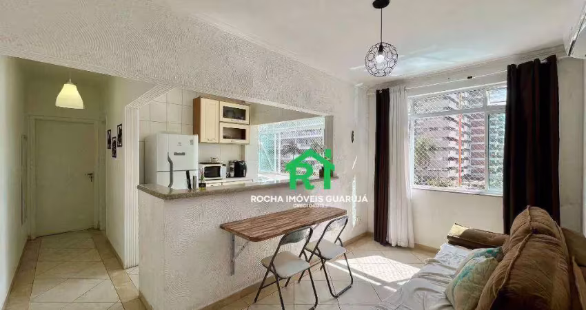Apartamento quadra mar, 1 quarto, 1 vaga, churrasqueira, praia das astúrias - guarujá/sp
