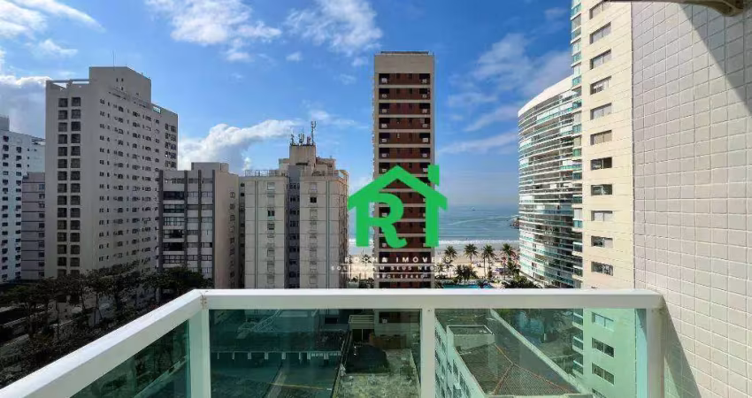 Apartamento á beira mar, 2 quartos, 1 vaga, jardim astúrias, guarujá/sp