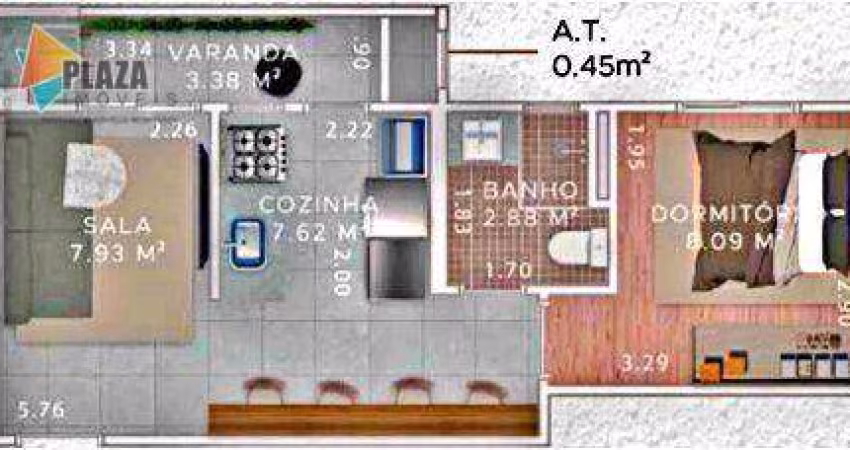 Apartamento com 1 dormitório à venda, 37 m² por R$ 270.000,00 - Boqueirão - Praia Grande/SP
