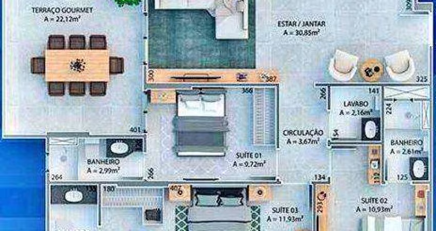 Apartamento com 3 dormitórios à venda, 135 m² por R$ 1.050.000,00 - Aviação - Praia Grande/SP
