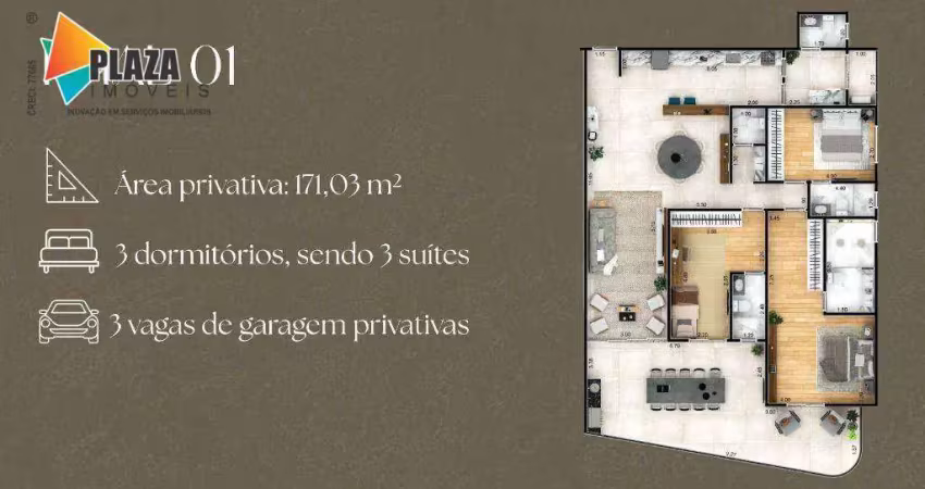 Apartamento com 3 dormitórios à venda, 171 m² por r$ 2.055.000,00 - aviação - praia grande/sp