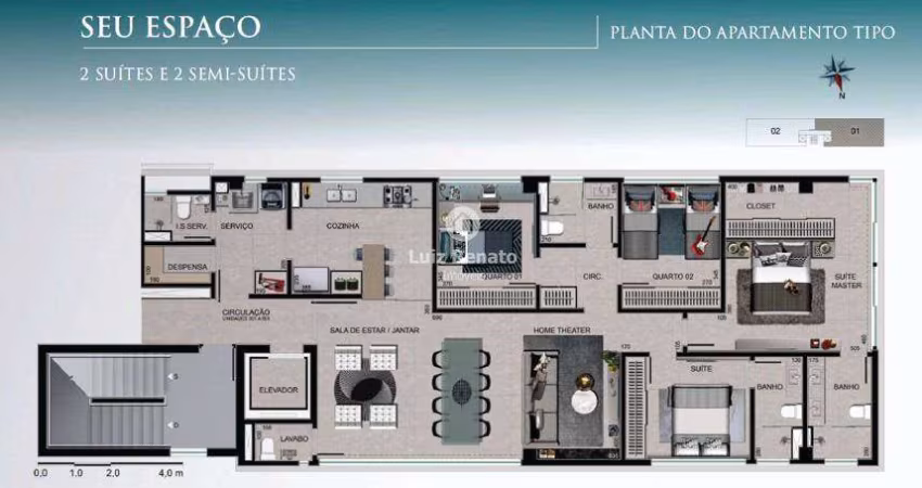 Apartamento de 4 quartos e 3 vagas a venda em Lourdes.