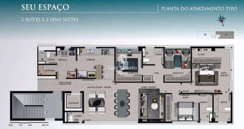 Apartamento de 4 quartos e 3 vagas a venda em Lourdes.