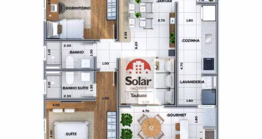 Apartamento com 2 dormitórios à venda, 76 m² por R$ 394.000,00 - Jardim das Nações - Taubaté/SP