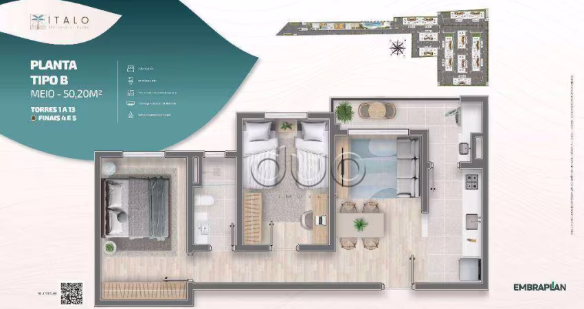 Apartamento com 2 dormitórios à venda, 50 m² por R$ 220.000,00 - Potiguar - Piracicaba/SP