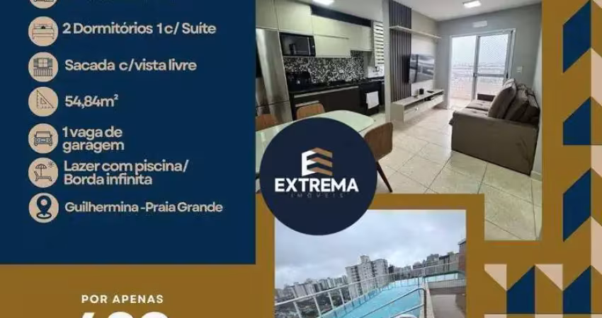 Apartamento com 2 dormitórios à venda, 54 m² por r$ 420.000  completo e mobiliado - vila guilhermina - praia grande/sp