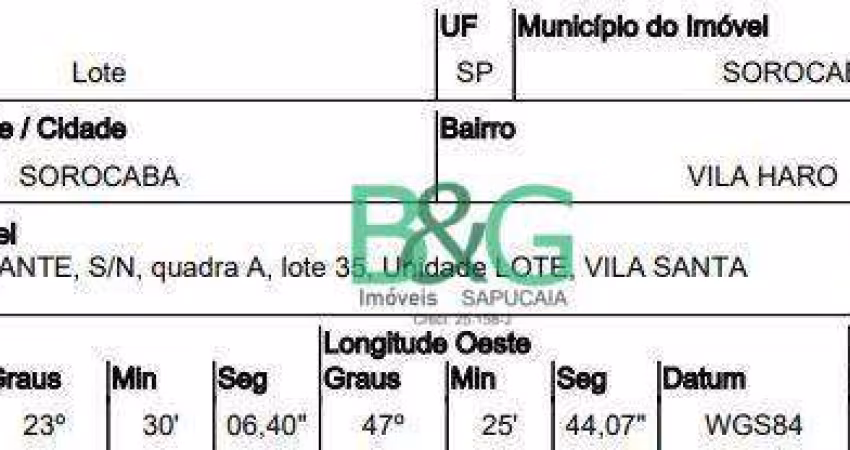 Terreno à venda, 1 m² por R$ 1.940.701 - Vila Haro - Sorocaba/SP