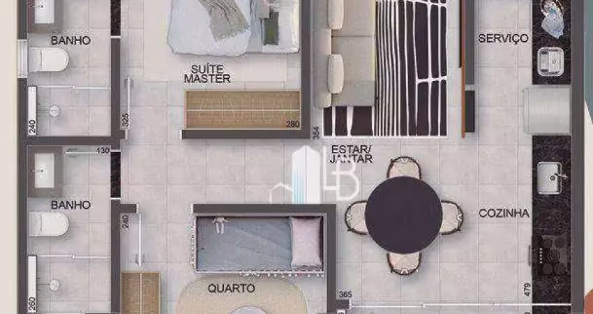 Apartamento no bairro Centro com dois quartos.