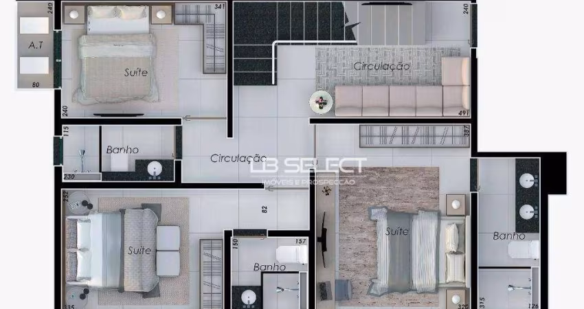 Cobertura Duplex com três suítes e varanda gourmet.