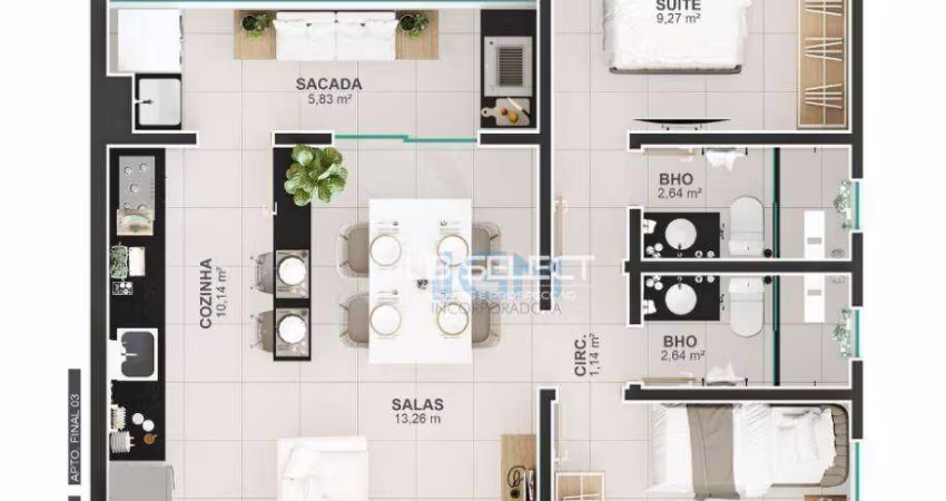 Apartamento no bairro Tubalina com dois quartos e varanda gourmet.
