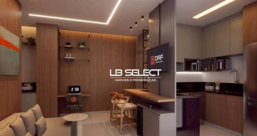 Studio no bairro Santa Mônica com quarto, sala, cozinha, varanda gourmet e uma vaga de garagem.