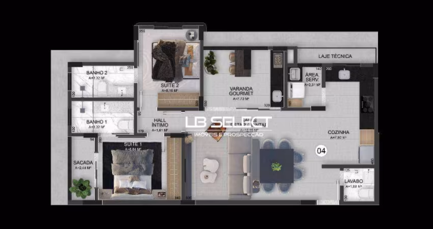 Apartameto com dois quartos, duas suites, sala em dois ambientes, lavabo e varanda gourmet