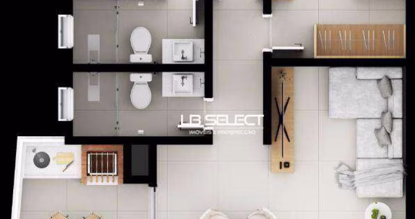 Apartamento com dois quartos, uma suite e área gourmet.