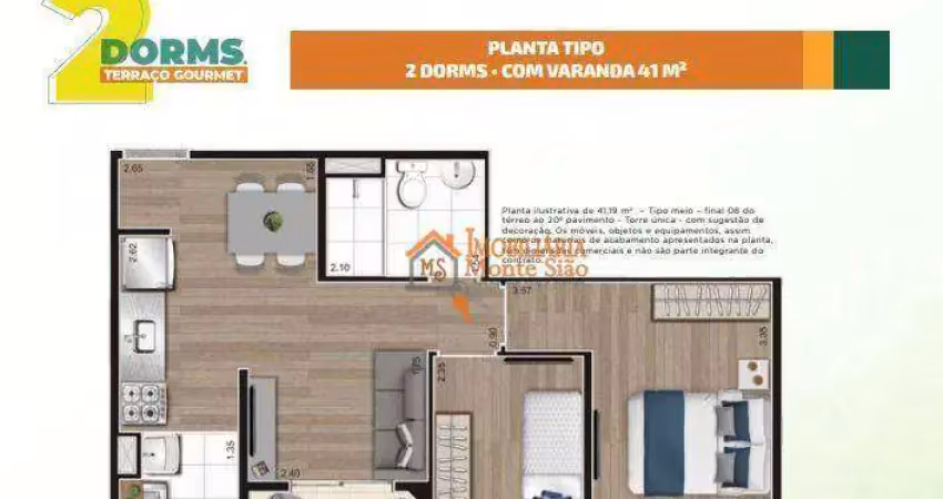 Apartamento com 2 dormitórios à venda, 41 m² por R$ 315.600,00 - Picanco - Guarulhos/SP