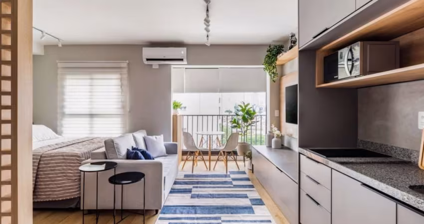 Studio em Pinheiros com 28m², 1 quarto, sem vaga.