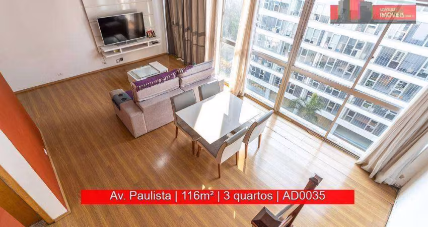 Apartamento duplex, 116 m², 3 dorms, sem vaga, Av. Paulista, 2584 - Bela Vista, Edifício Anchieta