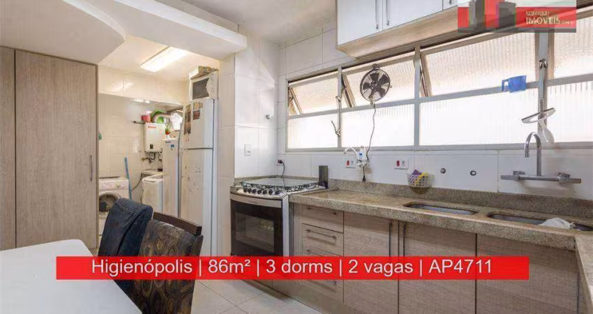 Apartamento de 86m², 3 quartos, 2 vagas, R. Dr. Gabriel dos Santos, 493 - Higienópolis, Ed. Manaus