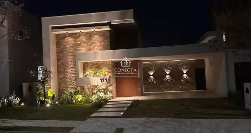 Casa nova alto padrão jardins gênova com 334m² de construção, 04 suítes, área de lazer completa com piscina e churrasqueira