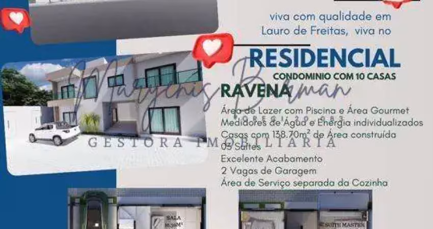 Casa em condomínio para venda em lauro de freitas, pitangueiras, 3 dormitórios, 3 suítes, 4 banheiros, 2 vagas