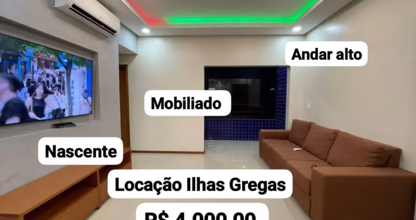 Cond ilhas gregas, 96m2, climatizado e mobiliado, 2 quartos sendo 1 suíte, andar alto