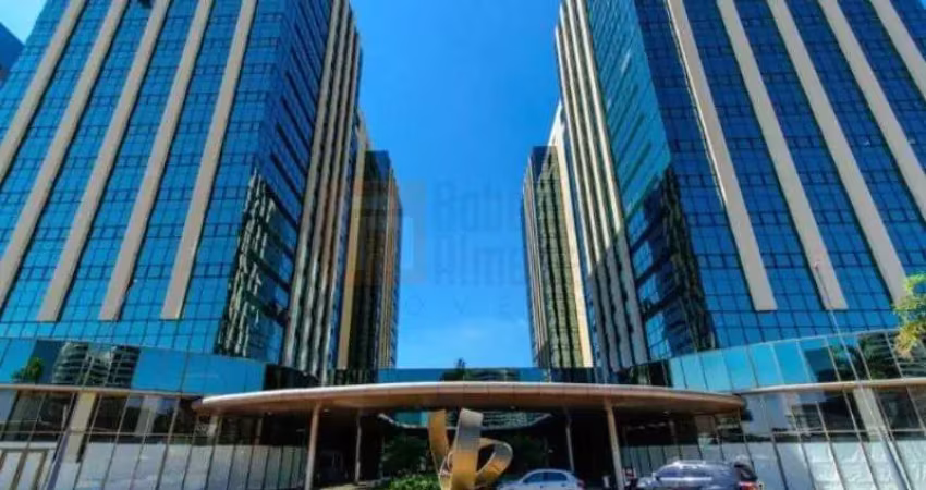 Sala comercial pronta à venda no ceo office península 36m² andar alto piso porcelanato projeto iluminação armários planejados ar condiciondo 1 vaga
