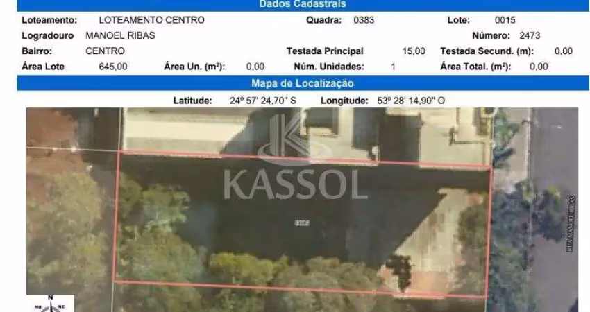 Terreno rua manoel ribas - região central de cascavel com 645m