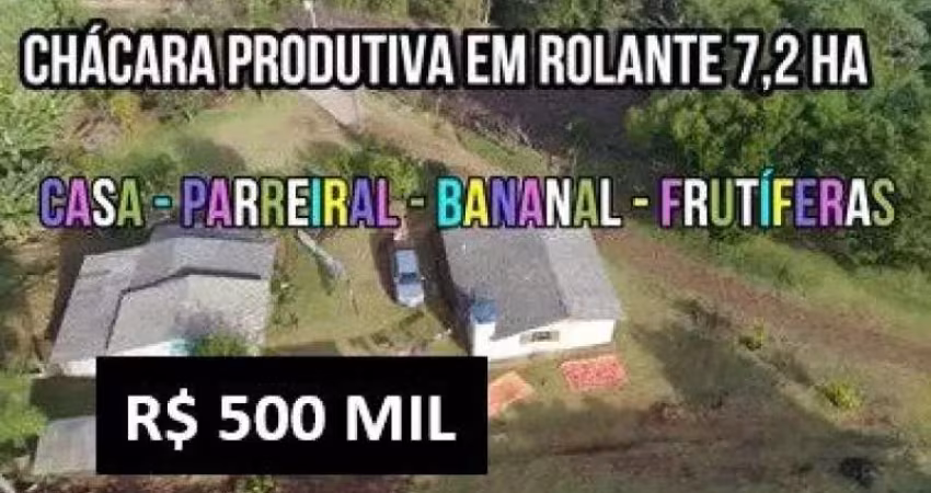 [118687]   CHÁCARA  EM ROLANTE 7,23 HA, CASA, PARREIRAL, BANANAL, FRUTÍFERAS E FIBRA ÓTICA