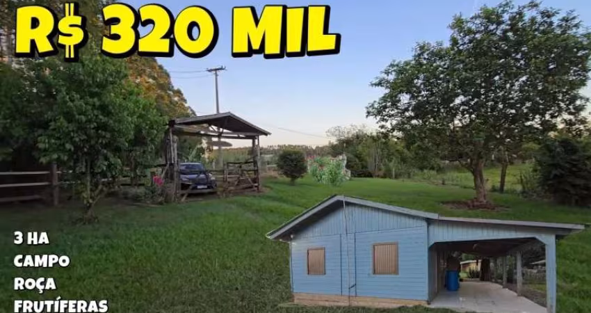 [766] CHÁCARA EM PAROBÉ, 3 HA ESCRITURADOS, CASA, GALPÃO, GALINHEIRO, POMAR, PERTO DO RIO