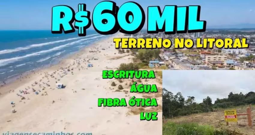 [850] TERRENO EM ARROIO DO SAL, A 1 KM DA PRAIA, ESCRITURADO, COM ÁGUA, LUZ, CALÇAMENTO E CERCADO